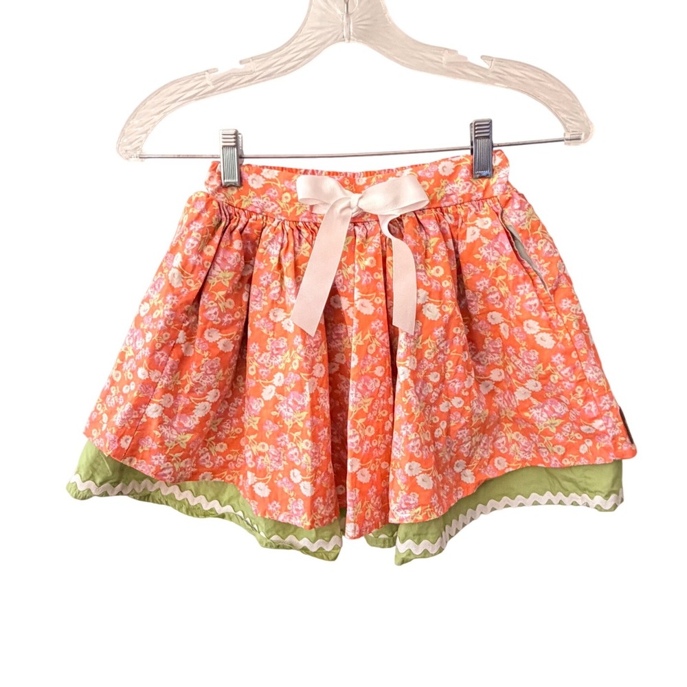 Rare MATILDA JANE Orange Floral Tiered Ruffle Cottagecore Whimsical Skirt Sz 6